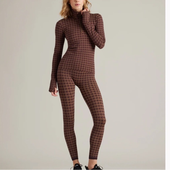 Rhone Houndstooth Seamless Leggings Brown Berry L NWT - Picture 3 of 7